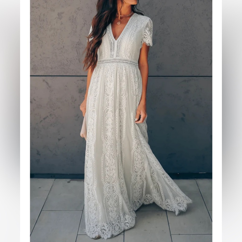 Bohemian White Lace Maxi Dress Size L